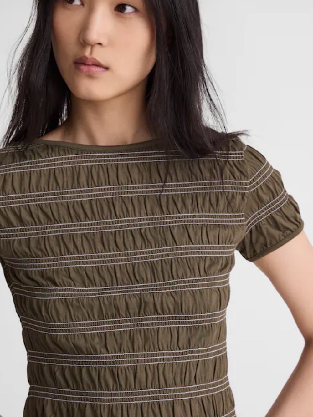 Madewell Olive Green Short Sleeve Ruched Top mocked  Top faded Ivy small NWT